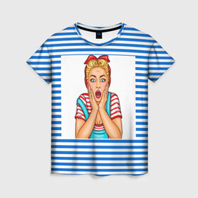 Женская футболка 3D с принтом Морячка в Кировске, 100% полиэфир ( синтетическое хлопкоподобное полотно) | прямой крой, круглый вырез горловины, длина до линии бедер | девушка | морячка | полоски | тельняшка