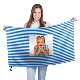 Флаг 3D с принтом Морячка в Кировске, 100% полиэстер | плотность ткани — 95 г/м2, размер — 67 х 109 см. Принт наносится с одной стороны | девушка | морячка | полоски | тельняшка