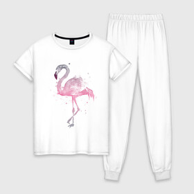 Женская пижама хлопок с принтом Flamingo в Кировске, 100% хлопок | брюки и футболка прямого кроя, без карманов, на брюках мягкая резинка на поясе и по низу штанин | абстракция | акварель | арт | градиент | животные | минимализм | птицы | фламинго | экзотика | экзотические животные | экзотические птицы