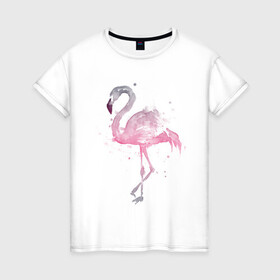 Женская футболка хлопок с принтом Flamingo в Кировске, 100% хлопок | прямой крой, круглый вырез горловины, длина до линии бедер, слегка спущенное плечо | абстракция | акварель | арт | градиент | животные | минимализм | птицы | фламинго | экзотика | экзотические животные | экзотические птицы