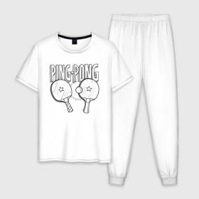 Мужская пижама хлопок с принтом пинг понг в Кировске, 100% хлопок | брюки и футболка прямого кроя, без карманов, на брюках мягкая резинка на поясе и по низу штанин
 | ping pong | настольный теннис | пинг понг | спорт | теннис