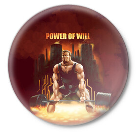 Значок с принтом Power of will в Кировске,  металл | круглая форма, металлическая застежка в виде булавки | power | powerlifting | sport | strength | weightlifting | бодибилдинг | качок | пауэрлифтинг | сила | спорт