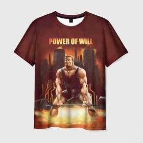 Мужская футболка 3D с принтом Power of will в Кировске, 100% полиэфир | прямой крой, круглый вырез горловины, длина до линии бедер | power | powerlifting | sport | strength | weightlifting | бодибилдинг | качок | пауэрлифтинг | сила | спорт