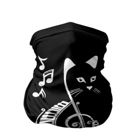 Бандана-труба 3D с принтом Музыкальный кот в Кировске, 100% полиэстер, ткань с особыми свойствами — Activecool | плотность 150‒180 г/м2; хорошо тянется, но сохраняет форму | background | black | cat | mus | music | musical | white | with | белый | игроман | кот | котик | котиков | котиком | котов | кошек | кошка | меломан | музыка | музыкальный | ноты | с белым | с котом | с нотами | фон | черный