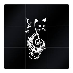 Магнитный плакат 3Х3 с принтом Музыкальный кот в Кировске, Полимерный материал с магнитным слоем | 9 деталей размером 9*9 см | background | black | cat | mus | music | musical | white | with | белый | игроман | кот | котик | котиков | котиком | котов | кошек | кошка | меломан | музыка | музыкальный | ноты | с белым | с котом | с нотами | фон | черный