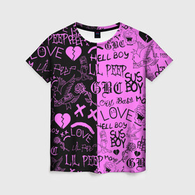 Женская футболка 3D с принтом LIL PEEP LOGOBOMBING BLACK PINK в Кировске, 100% полиэфир ( синтетическое хлопкоподобное полотно) | прямой крой, круглый вырез горловины, длина до линии бедер | lil peep | lil prince | pink | зарубежная музыка | лил пип | маленький принц