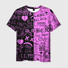 Мужская футболка 3D с принтом LIL PEEP LOGOBOMBING BLACK PINK в Кировске, 100% полиэфир | прямой крой, круглый вырез горловины, длина до линии бедер | lil peep | lil prince | pink | зарубежная музыка | лил пип | маленький принц