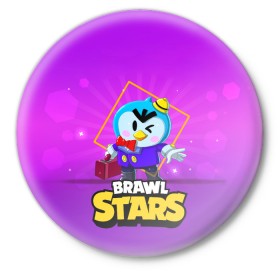 Значок с принтом Brawl Stars. Mr. P в Кировске,  металл | круглая форма, металлическая застежка в виде булавки | bo | brawl | brock | bull | colt | dynamike | elprimo | jessie | leon | moba | nita | shelly | stars | бо | брок | булл | джесси | динамайк | кольт | леон | нита | шелли | эльпримо