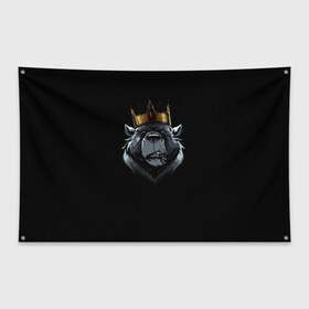 Флаг-баннер с принтом king в Кировске, 100% полиэстер | размер 67 х 109 см, плотность ткани — 95 г/м2; по краям флага есть четыре люверса для крепления | для детей | для мальчиков | для мужиков | для мужчин | для парней | корона | медведь | россия | царь | черная