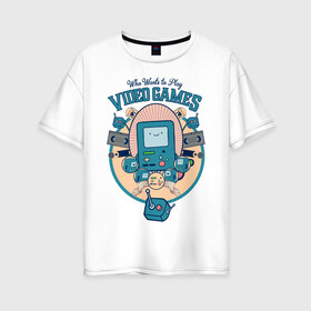 Женская футболка хлопок Oversize с принтом БиМО в Кировске, 100% хлопок | свободный крой, круглый ворот, спущенный рукав, длина до линии бедер
 | vdpartat | бимо | видеоигры | время приключений