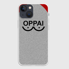 Чехол для iPhone 13 mini с принтом Оппай красно серый в Кировске,  |  | one punch man | onepunchman | oppai | saitama | ван панч мен | ванпанчмен | макото миядзаки | сайтама | человек один удар