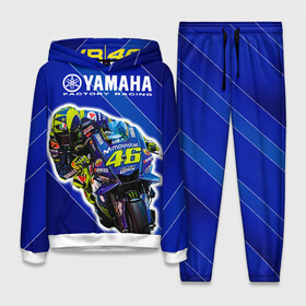 Женский костюм 3D (с толстовкой) с принтом Valentino Rossi в Кировске,  |  | bike | bikes | moto | moto gp | motogp | rossi | vale | valentino rossi | yamaha | yamaha motogp | байкер | вале | валентино росси | мото | мото гп | мотогонки | мотогп | мотоцикл | мотоциклист | мотоциклы | росси