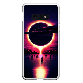 Чехол для Samsung S10E с принтом Retrowave bleeding sun в Кировске, Силикон | Область печати: задняя сторона чехла, без боковых панелей | Тематика изображения на принте: cosmos | dark all day | gunship | retro wave | retrowave | stars