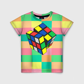 Детская футболка 3D с принтом Кубик Рубика в Кировске, 100% гипоаллергенный полиэфир | прямой крой, круглый вырез горловины, длина до линии бедер, чуть спущенное плечо, ткань немного тянется | Тематика изображения на принте: игра | интеллект | куб | кубик | рубик | ум