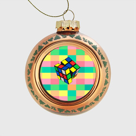 Стеклянный ёлочный шар с принтом Кубик Рубика в Кировске, Стекло | Диаметр: 80 мм | игра | интеллект | куб | кубик | рубик | ум