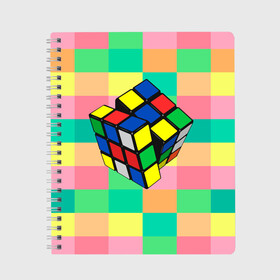 Тетрадь с принтом Кубик Рубика в Кировске, 100% бумага | 48 листов, плотность листов — 60 г/м2, плотность картонной обложки — 250 г/м2. Листы скреплены сбоку удобной пружинной спиралью. Уголки страниц и обложки скругленные. Цвет линий — светло-серый
 | Тематика изображения на принте: игра | интеллект | куб | кубик | рубик | ум