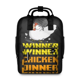 Женский рюкзак 3D с принтом Winner Chicken Dinner в Кировске, 100% полиэстер | лямки с регулируемой длиной, сверху ручки, чтобы рюкзак нести как сумку. Основное отделение закрывается на молнию, как и внешний карман. Внутри два дополнительных кармана, один из которых закрывается на молнию. По бокам два дополнительных кармашка, куда поместится маленькая бутылочка
 | asia | battle | chicken | dinner | duo | epic | guide | lucky | map | miramar | mobile | mortal | pro | royale | solo | winner | битва | лут | пабг | пубг | стрим | топ