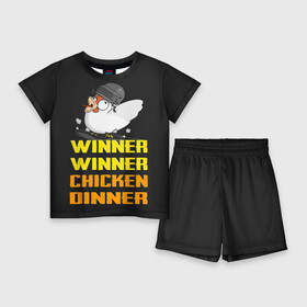 Детский костюм с шортами 3D с принтом Winner Chicken Dinner в Кировске,  |  | asia | battle | chicken | dinner | duo | epic | guide | lucky | map | miramar | mobile | mortal | pro | royale | solo | winner | битва | лут | пабг | пубг | стрим | топ