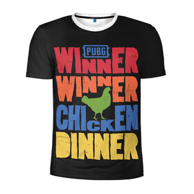 Мужская футболка 3D спортивная с принтом Winner Chicken Dinner в Кировске, 100% полиэстер с улучшенными характеристиками | приталенный силуэт, круглая горловина, широкие плечи, сужается к линии бедра | asia | battle | chicken | dinner | duo | epic | guide | lucky | map | miramar | mobile | mortal | pro | royale | solo | winner | битва | лут | пабг | пубг | стрим | топ