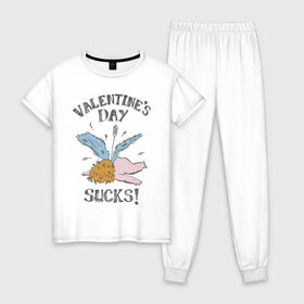 Женская пижама хлопок с принтом Valentines day sucks! в Кировске, 100% хлопок | брюки и футболка прямого кроя, без карманов, на брюках мягкая резинка на поясе и по низу штанин | 14 февраля | антивалентин | день святого  валентина | любовь | подарок