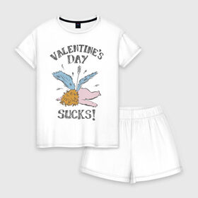 Женская пижама с шортиками хлопок с принтом Valentines day sucks! в Кировске, 100% хлопок | футболка прямого кроя, шорты свободные с широкой мягкой резинкой | 14 февраля | антивалентин | день святого  валентина | любовь | подарок