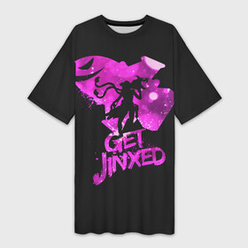 Платье-футболка 3D с принтом Get Jinxed в Кировске,  |  | jinx | kda | league | lol | moba | pentakill | riot | rise | rus | skins | варвик | варус | воин | легенд | лига | лол | маг | стрелок | танк | чемпион