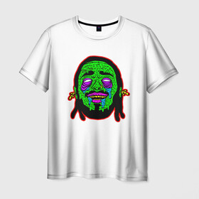 Мужская футболка 3D с принтом Post Malone в Кировске, 100% полиэфир | прямой крой, круглый вырез горловины, длина до линии бедер | art | hip hop | music | post malone | rap | rockstar | sound | zombie | арт | голова | зомби | музыка | музыкант | певец | пост малон | потеки | реп | репер | рэп | хип хоп
