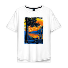 Мужская футболка хлопок Oversize с принтом Байдарка на берегу реки в Кировске, 100% хлопок | свободный крой, круглый ворот, “спинка” длиннее передней части | boat | canoe | kayak | байдарка | водник | каноэ | каяк | лодка | сплав