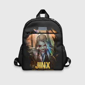 Детский рюкзак 3D с принтом Jinx в Кировске, 100% полиэстер | лямки с регулируемой длиной, сверху петелька, чтобы рюкзак можно было повесить на вешалку. Основное отделение закрывается на молнию, как и внешний карман. Внутри дополнительный карман. По бокам два дополнительных кармашка | Тематика изображения на принте: jinx | kda | league | lol | moba | pentakill | riot | rise | rus | skins | варвик | варус | воин | легенд | лига | лол | маг | стрелок | танк | чемпион