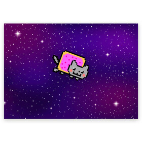 Поздравительная открытка с принтом Nyan Cat в Кировске, 100% бумага | плотность бумаги 280 г/м2, матовая, на обратной стороне линовка и место для марки
 | Тематика изображения на принте: cat | meme | nyan cat | space | youtube | животное | звезды | интернет | космос | кошка | мем | прикол | радуга | юмор | ютуб