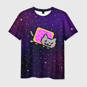 Мужская футболка 3D с принтом Nyan Cat в Кировске, 100% полиэфир | прямой крой, круглый вырез горловины, длина до линии бедер | cat | meme | nyan cat | space | youtube | животное | звезды | интернет | космос | кошка | мем | прикол | радуга | юмор | ютуб