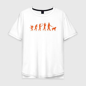Мужская футболка хлопок Oversize с принтом Эволюция любителей собак в Кировске, 100% хлопок | свободный крой, круглый ворот, “спинка” длиннее передней части | венец эволюции | с собакой | собака | собаки | человека | эволюция
