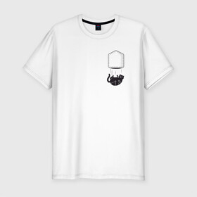 Мужская футболка хлопок Slim с принтом Кот в Кировске, 92% хлопок, 8% лайкра | приталенный силуэт, круглый вырез ворота, длина до линии бедра, короткий рукав | забавная | карман | кот