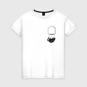 Женская футболка хлопок с принтом Кот в Кировске, 100% хлопок | прямой крой, круглый вырез горловины, длина до линии бедер, слегка спущенное плечо | забавная | карман | кот