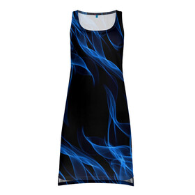 Платье-майка 3D с принтом BLUE FIRE FLAME в Кировске, 100% полиэстер | полуприлегающий силуэт, широкие бретели, круглый вырез горловины, удлиненный подол сзади. | bright | fire | flame | heat | light | wildfire | искры | огненный | огонь | пламя | пожар