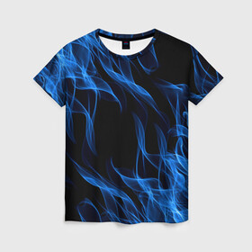 Женская футболка 3D с принтом BLUE FIRE FLAME в Кировске, 100% полиэфир ( синтетическое хлопкоподобное полотно) | прямой крой, круглый вырез горловины, длина до линии бедер | bright | fire | flame | heat | light | wildfire | искры | огненный | огонь | пламя | пожар