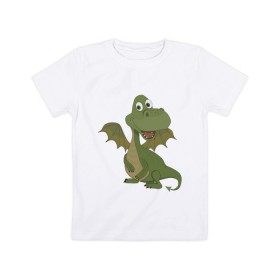 Детская футболка хлопок с принтом дракончик в Кировске, 100% хлопок | круглый вырез горловины, полуприлегающий силуэт, длина до линии бедер | 