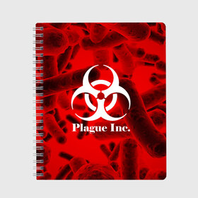 Тетрадь с принтом PLAGUE INC в Кировске, 100% бумага | 48 листов, плотность листов — 60 г/м2, плотность картонной обложки — 250 г/м2. Листы скреплены сбоку удобной пружинной спиралью. Уголки страниц и обложки скругленные. Цвет линий — светло-серый
 | molecule | plague inc | абстракция | бактерии | вирус | клетки | медицина | микробы | молекулы | наука | нейрон | нейроны | планета | текстура | текстуры | формула