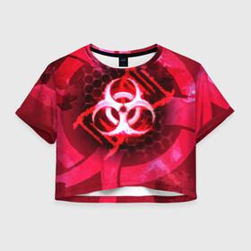 Женская футболка Crop-top 3D с принтом Plague Inc LC (Oko) в Кировске, 100% полиэстер | круглая горловина, длина футболки до линии талии, рукава с отворотами | авторская | вирус | знаки | игры | интересная | каракули | круг | лабиринт | линии | мозаика | необычная | око | символы | страшная | туннель | черная | эпидемия