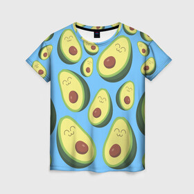 Женская футболка 3D с принтом Авокадо паттерн в Кировске, 100% полиэфир ( синтетическое хлопкоподобное полотно) | прямой крой, круглый вырез горловины, длина до линии бедер | avocado | vegan | vegetarian | авокадо | веган | вегетарианство
