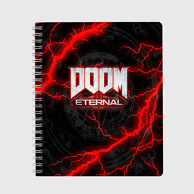 Тетрадь с принтом DOOM ETERNAL в Кировске, 100% бумага | 48 листов, плотность листов — 60 г/м2, плотность картонной обложки — 250 г/м2. Листы скреплены сбоку удобной пружинной спиралью. Уголки страниц и обложки скругленные. Цвет линий — светло-серый
 | doom | doom eternal | doom slayer | slayer | дум