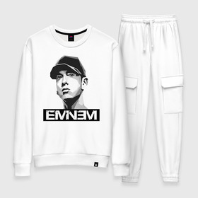 Женский костюм хлопок с принтом Eminem в Кировске, 100% хлопок | на свитшоте круглая горловина, мягкая резинка по низу. Брюки заужены к низу, на них два вида карманов: два 