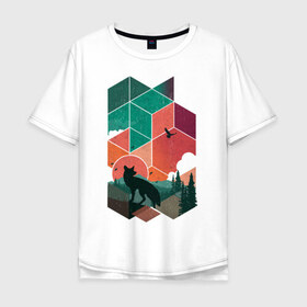 Мужская футболка хлопок Oversize с принтом Геометрический пейзаж в Кировске, 100% хлопок | свободный крой, круглый ворот, “спинка” длиннее передней части | геометрический пейзаж | животные | лес | пейзаж | прикольные картинки | природа