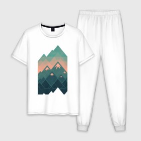 Мужская пижама хлопок с принтом Геометрические горы в Кировске, 100% хлопок | брюки и футболка прямого кроя, без карманов, на брюках мягкая резинка на поясе и по низу штанин
 | геометрические горы | геометрия | горы | пейзаж | природа