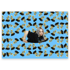 Поздравительная открытка с принтом Billie Eilish Grammy в Кировске, 100% бумага | плотность бумаги 280 г/м2, матовая, на обратной стороне линовка и место для марки
 | Тематика изображения на принте: billie | eilish | grammy | айлиш | билли | грэмми