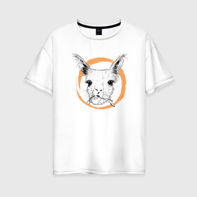 Женская футболка хлопок Oversize с принтом Животное в Кировске, 100% хлопок | свободный крой, круглый ворот, спущенный рукав, длина до линии бедер
 | альпака | голова | животное | лама | лиса | урод | чб | эмоция