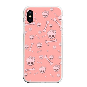 Чехол для iPhone XS Max матовый с принтом Cute bones в Кировске, Силикон | Область печати: задняя сторона чехла, без боковых панелей | Тематика изображения на принте: bone | pink | pink skull | skeleton | skull | кости | розовый | череп