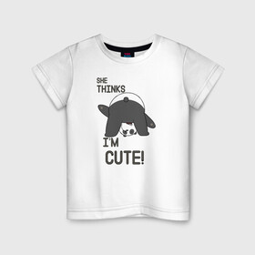 Детская футболка хлопок с принтом She thinks в Кировске, 100% хлопок | круглый вырез горловины, полуприлегающий силуэт, длина до линии бедер | grizzly | ice bear | panda | the three bare bears | vdzajul | we bare bears | белый | вся правда о медведях | гризли | панда | правда