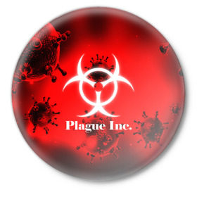 Значок с принтом PLAGUE INC. в Кировске,  металл | круглая форма, металлическая застежка в виде булавки | molecule | plague inc | абстракция | бактерии | вирус | клетки | медицина | микробы | молекулы | наука | нейрон | нейроны | планета | текстура | текстуры | формула