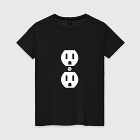 Женская футболка хлопок с принтом Розетка (парная) в Кировске, 100% хлопок | прямой крой, круглый вырез горловины, длина до линии бедер, слегка спущенное плечо | любовь | отношения | пара | электричество